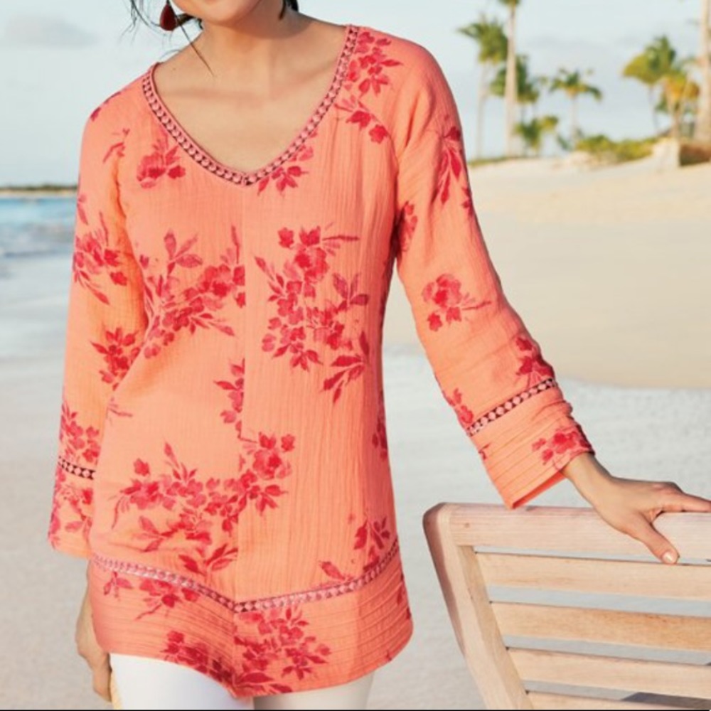 Soft Surroundings Garden Gauze Pullover Top Small